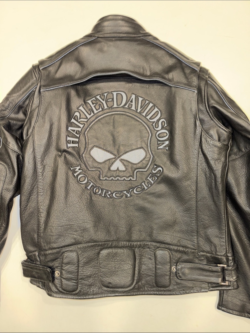 Harley-Davidson Black Leather Bomber Jacket with Skull Back Patch